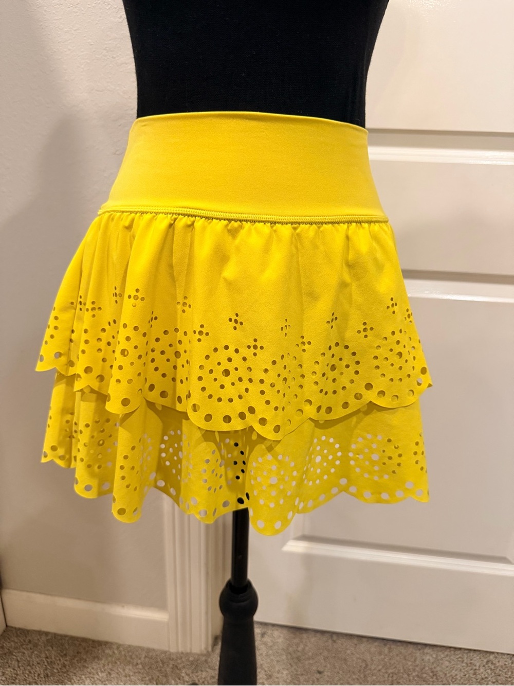 aerie Bright Yellow Eyelet Tiered Mini Skirt
